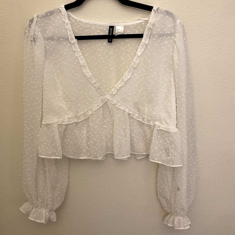 Beautiful sheer white cropped blouse